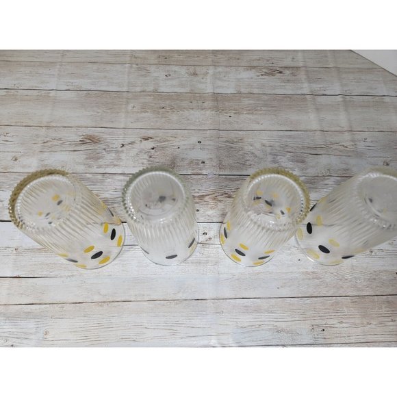 1950s Hazel Atlas Polka Dot Tallboy Glasses Anchor Hocking Polka Dots Yellow Blk - Picture 8 of 8